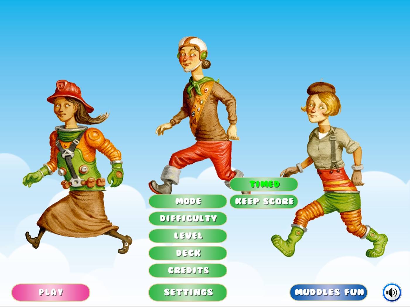 Bemuddled’s colorful menu with three mixed-and-matched illustrated characters.
